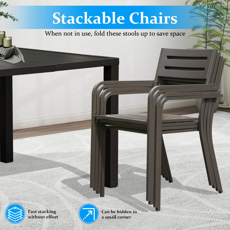 Outdoor Metal Swivel Patio Set - 6 Armchairs & Table, 29.53" H x 78.66" W x 38.11" D