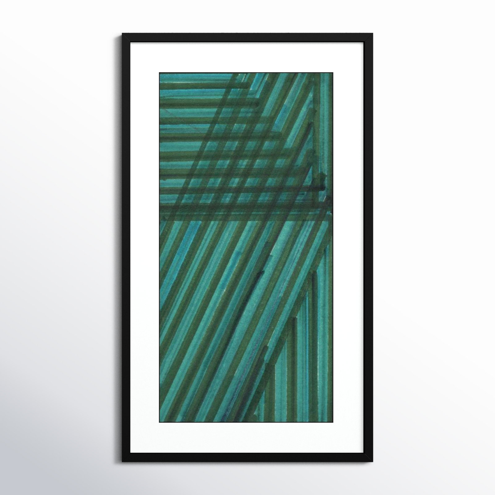 Verona "Line Study Blue" Print, Black Framed Paper, 41.12" H x 24.12" W x 0.88" D
