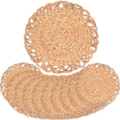 Boho Wicker Placemats Set Of 10 - Handwoven Water Hyacinth Round Placemats For Dining Table, Natural And Eco-Friendly Home Decor