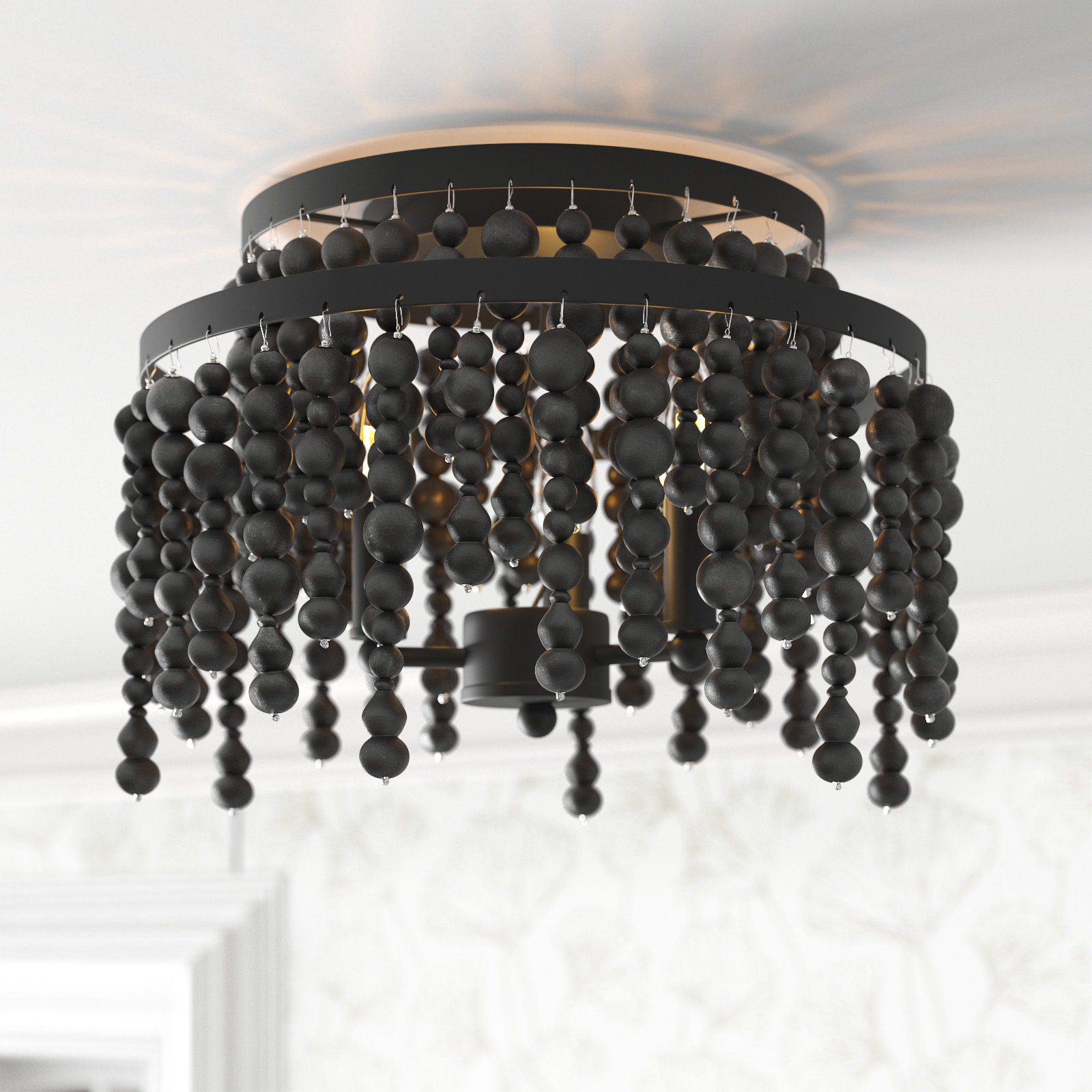 Marli 3 Light Wood Semi Flush Mount, Black