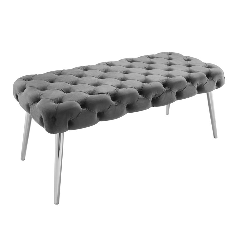 Triniyah Velvet Upholstered Bench, Gray, Silver