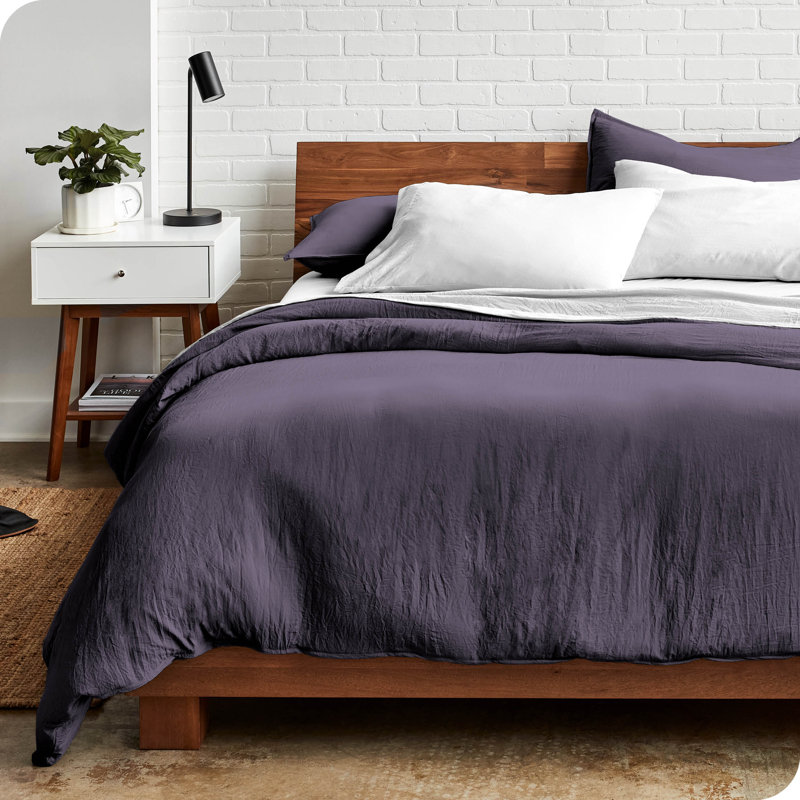 Washed Microfiber Duvet Cover Set, King Duvet Cover + 2 King Shams, Sandwash White
