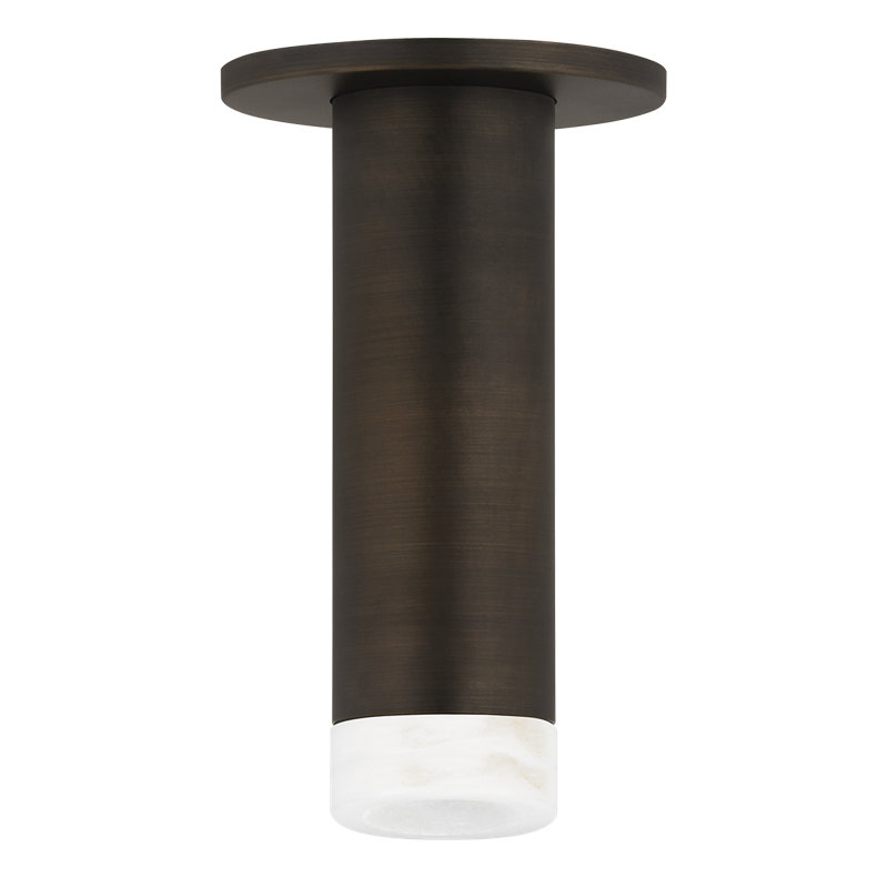 Luxe 2" Cylinder Flush Mount With Bezel, Distressed Bronze/Alabaster