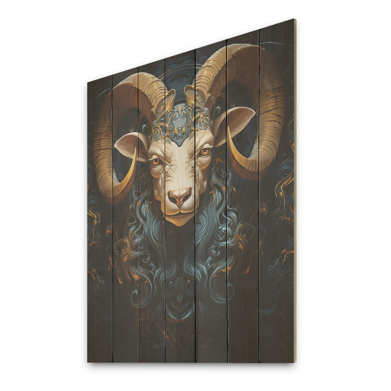 Capricorne Constellation II - Chèvre sur bois, H 20 po x l 10 po