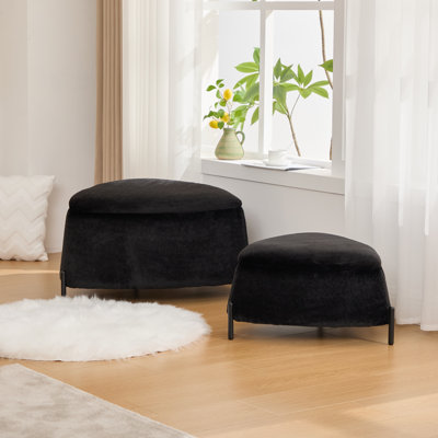 Ensemble de repose-pieds avec repose-pieds et repose-pieds de 29,9 po de largeur avec repose-pieds en métal et tabouret en fausse fourrure de 29,9 po avec couvercle réversible pour le vestibule du salon. Noir