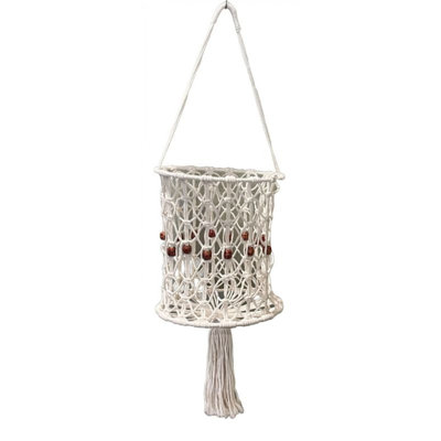 Round White With Tassel Hanging Macrame Planter