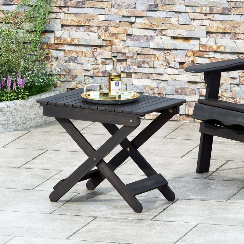 Table d'appoint pliante d'extérieur patinée en bois, Gris foncé