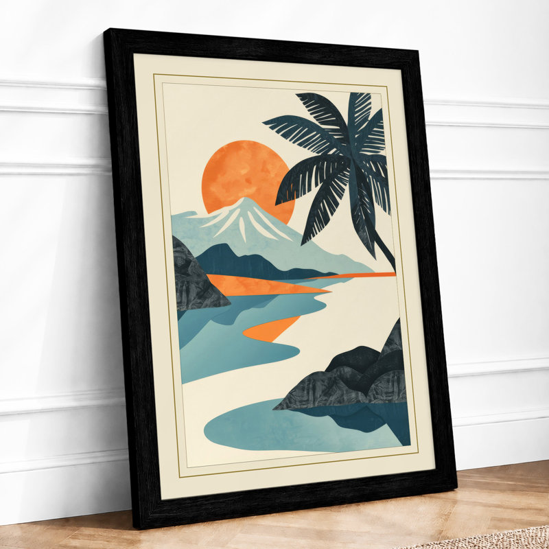 Tropical Sun and Palms Geometric - Framed Print, A4 - 29.7 x 21.0 cm, Black