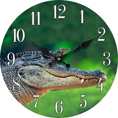 Horloge murale en verre - pour la maison et le bureau - 5 mm d'épaisseur pour la durabilité - parfaite pour le salon, la chambre à coucher, la cuisine ou l'extérieur - à piles - 13 po x 13 po - alligator