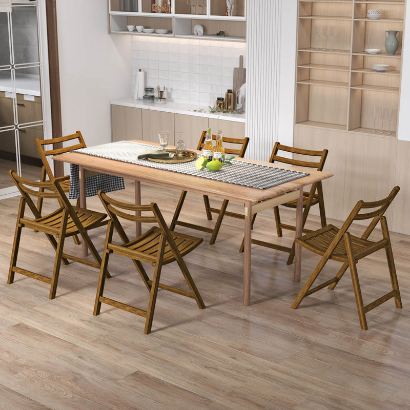 Chaise de salle à manger pliante avec dossier à lattes et assise en bois d'hévéa, 4
