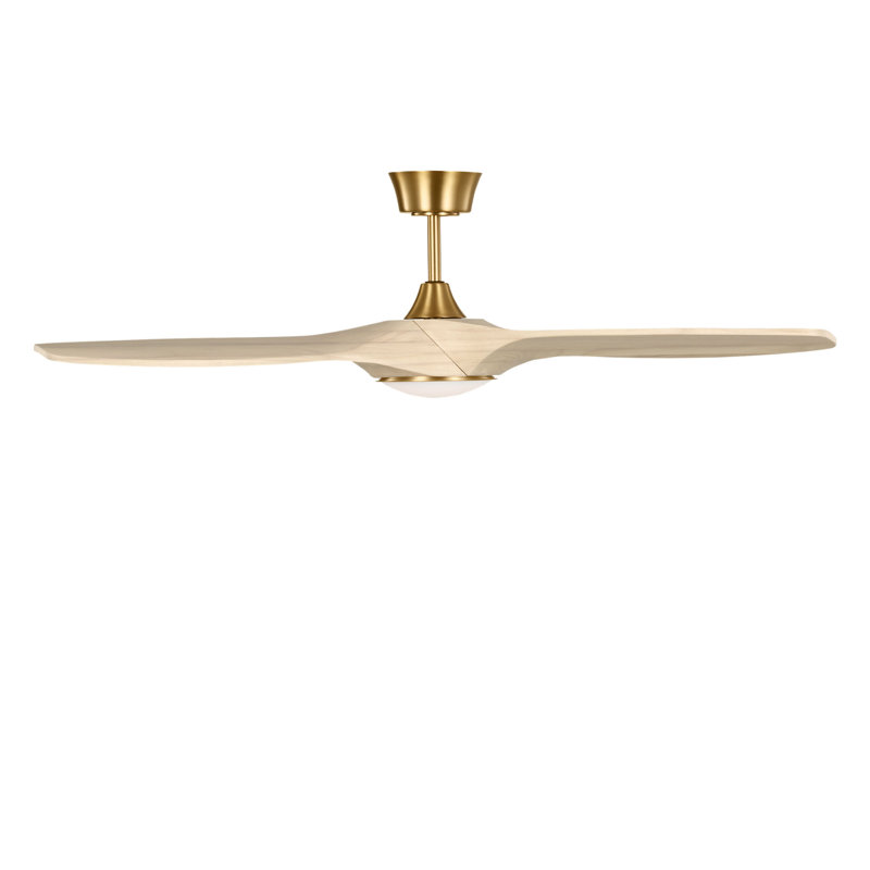 Selen Smart LED Ceiling Fan, Washed White Oak, Burnished Brass, 52" Wide