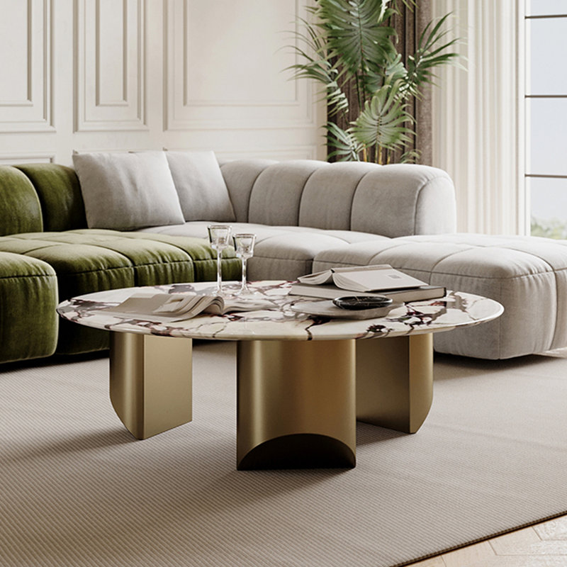 Table basse Minimalist Luxury Stone, H 15,74 po x L 47,24 po x l 47,24 po, Doré