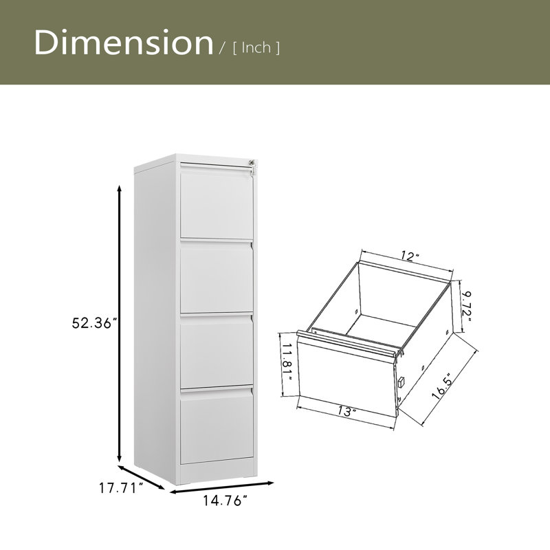 4 Drawer File Cabinet With Lock Metal Vertical File Storage Cabinet Office Home Steel Vertical File Cabinet, White
