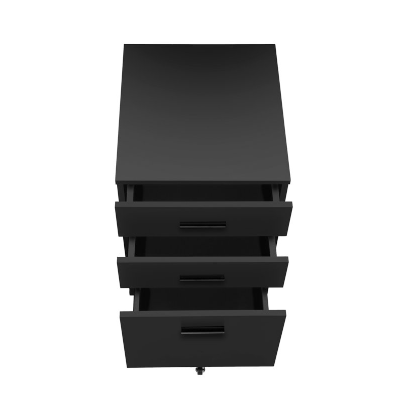 Black Laminate Rolling File Container, For Neat Office Organization Cabinet In Laminate, With Adequate Storage Drawers