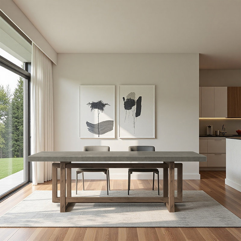 Table de salle à manger rectangulaire en bois massif gris ciment, 29.53”H x 70.87”L x 31.5”W