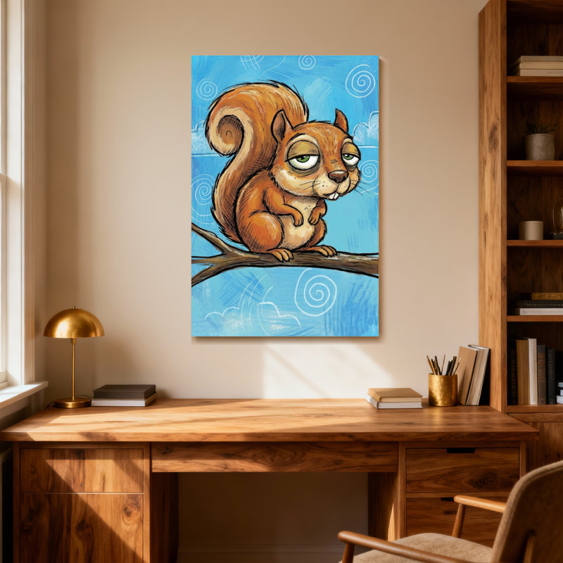 Animaux, écureuil sur une branche avec fond de ciel bleu, H 28 po x l 40 po