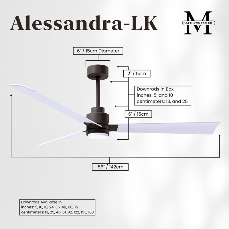 Alessandra - Three Blade Transitional Ceiling Fan -LED, Textured Bronze, 56", Matte White