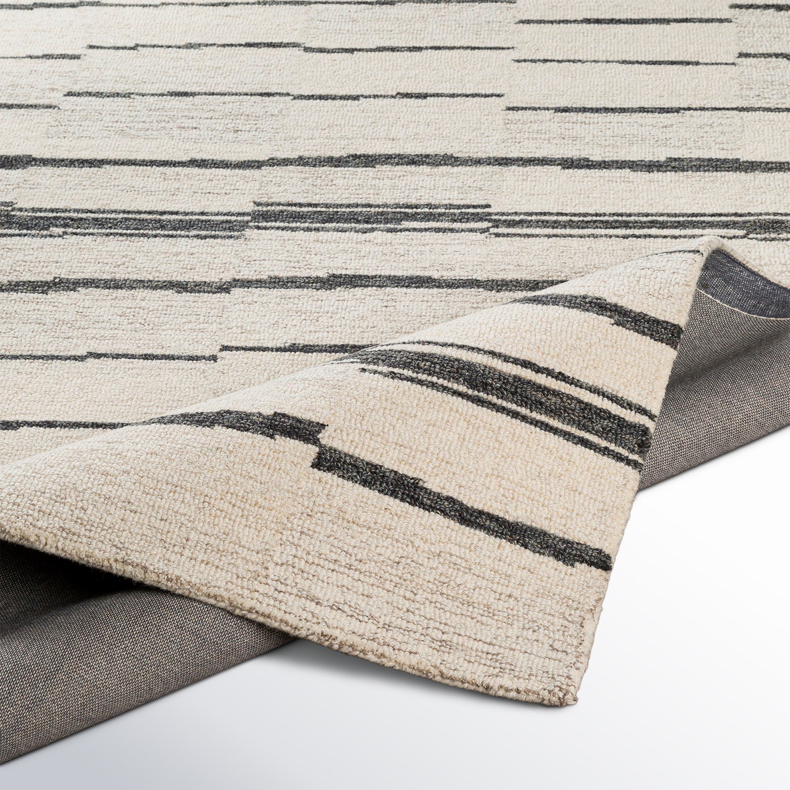 Rune Striped Handmade Tufted Wool Area Rug in Beige/Charcoal, Rectangle 12' x 15'