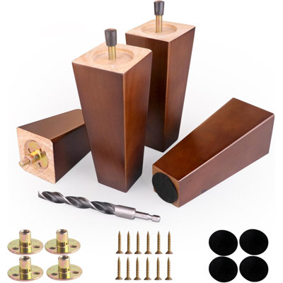 Heavy Duty Rubberwood Furniture Legs Set Of 4, Square Wood Sofa & Cabinet & Dresser & Bed Support, Replacement Feet With Installation Hardware