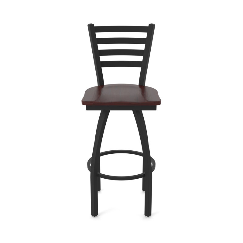 Tabouret pivotant Jackie, Bois - Érable cerise foncée, Noir froissé, Tabouret de comptoir (siège d'une hauteur de 25 p