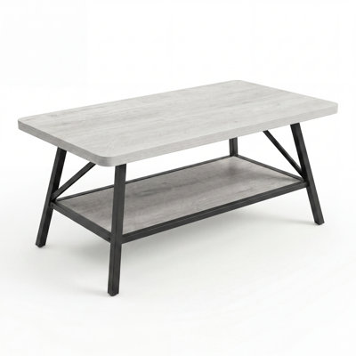 Table basse industrielle L 39,4 po x l 21,7 po x H 17,7 po avec tablette de rangement inférieure, table de cocktail rectangulaire pour le salon, plateau en bois d'ingénierie robuste avec structure en métal noir, finition grise