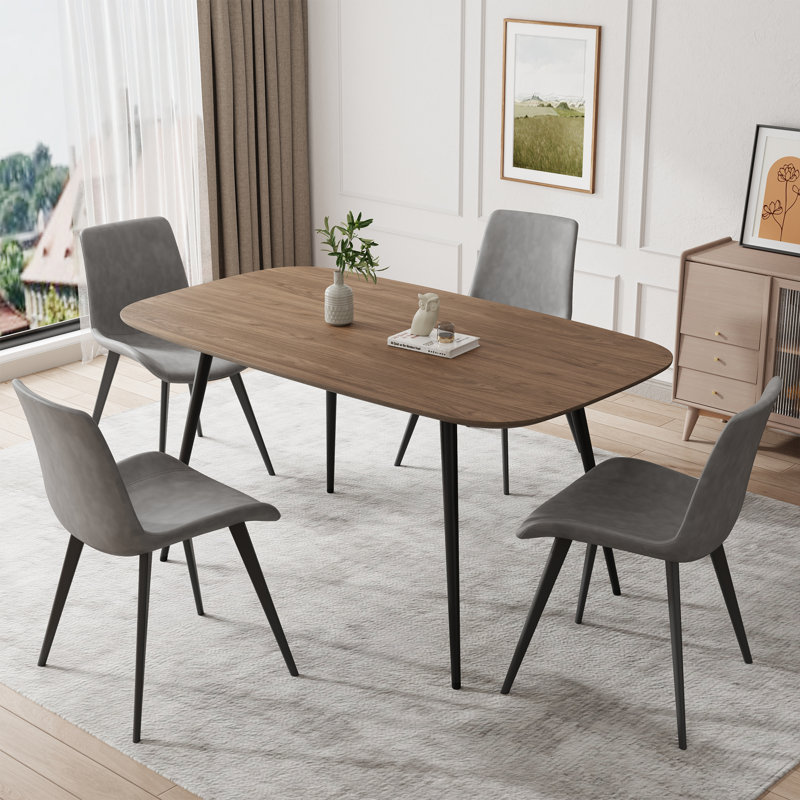 47.2'' Dining Table Set, Rectangular Modern Kitchen Table Set for Kitchen, Dining Room(1 Table 4 Chairs), Tan/Black, Grey