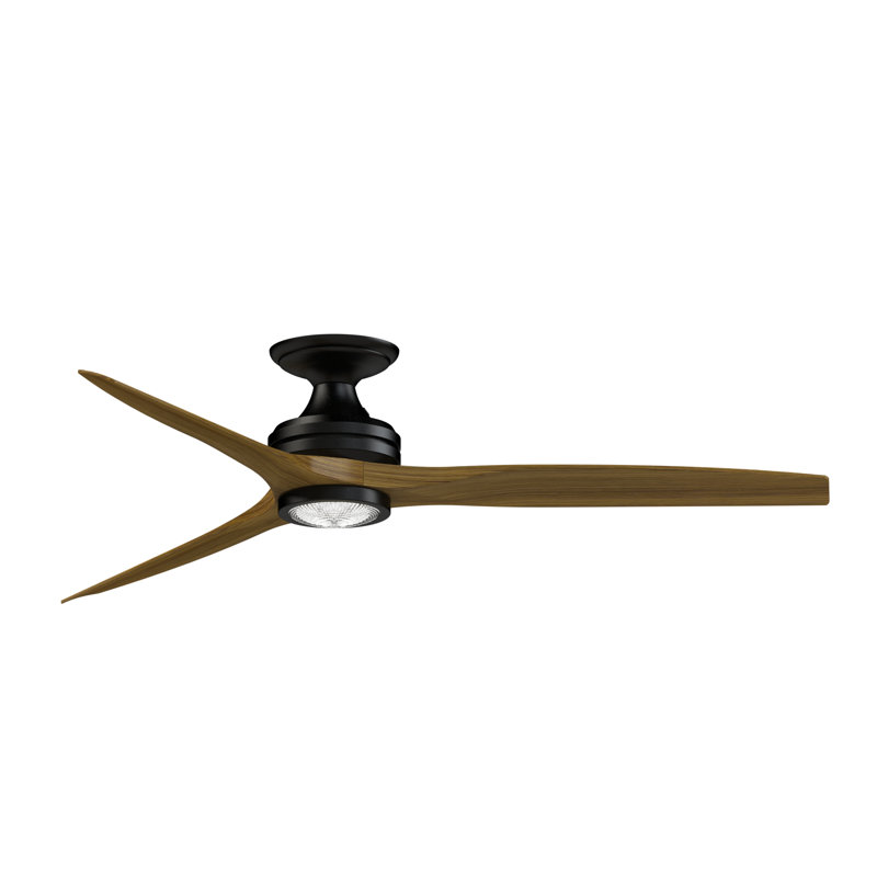 Spitfire 60 inch Flush Indoor/Outdoor Ceiling Fan with LED Light Kit - Black with Koa blades, Black, Koa