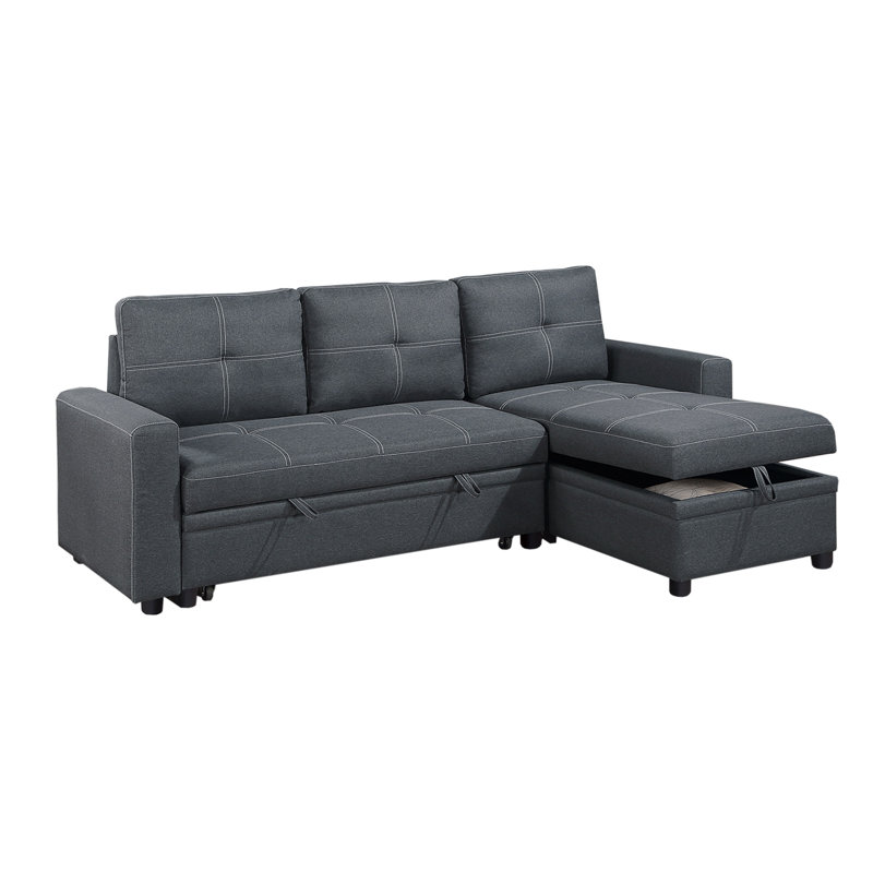 Linen-Like Fabric Upholstered Sectional With Storage Space In Charcoal