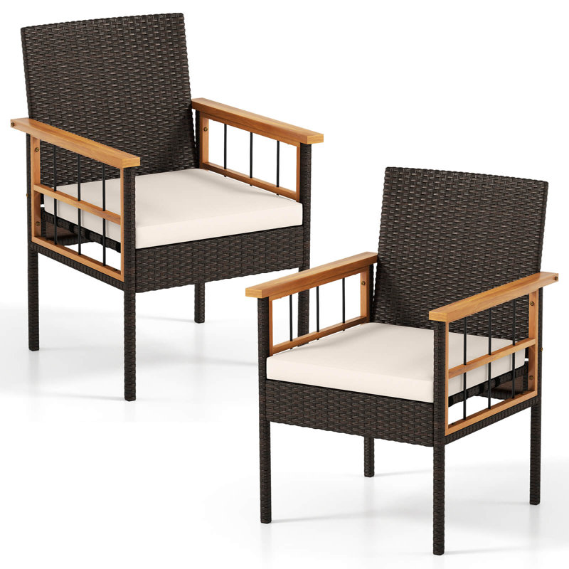 2 chaises de patio avec coussin rembourré amovible et accoudoirs en bois d'acacia, 2