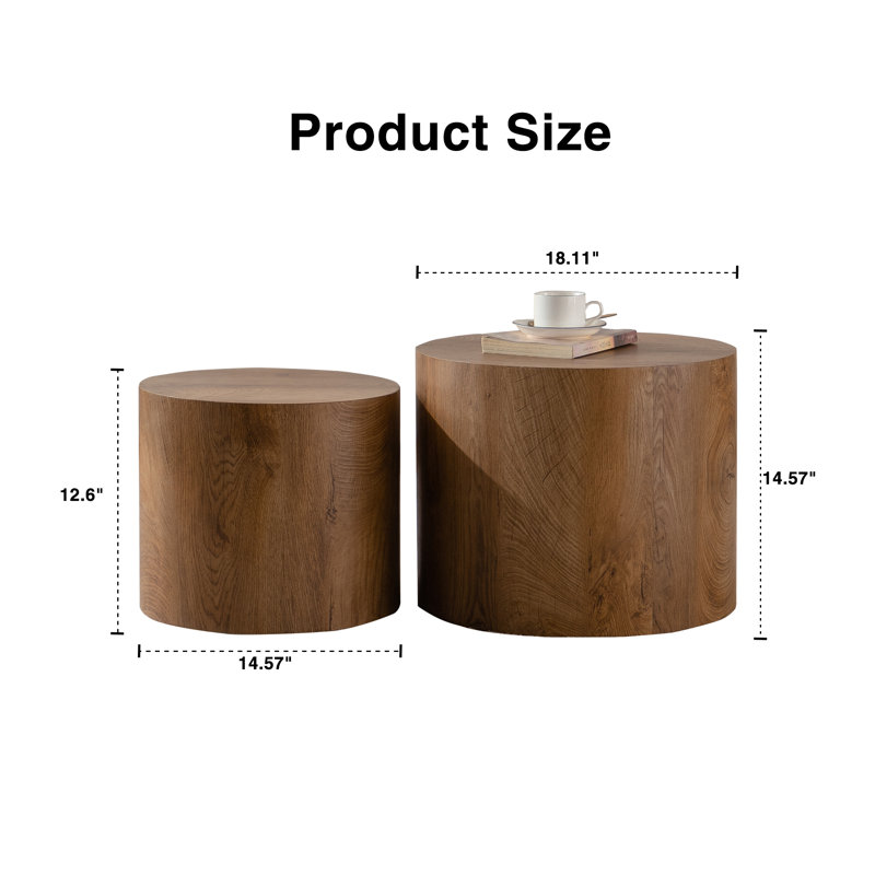 Set Of 2 Nesting Coffee Tables, Round Wooden Design, Modern Style For Small Spaces, Living Room, Bedroom, Or Accent Use