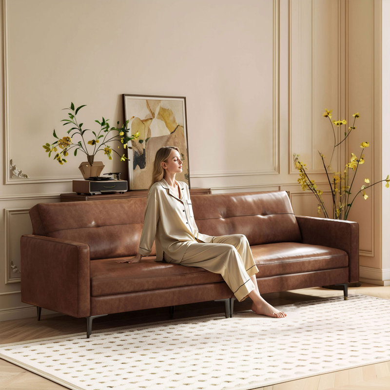 Luxury Chesterfield Sofa Brown Leather 86.8" - Vintage Tufted 3 Seater for Living Room & Reception