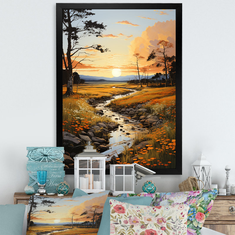 «Benedith Sunrise Golden Hour Pastoral II», reproduction sur toile, Cadre photo noir, H 20 po x l 12 po x P 1 po