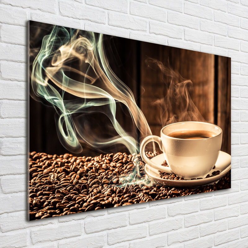 Glass Print Wall Art 100X70cm Image Printed On Glass Decorative Wall Picture Behind Toughened / Tempered Safety Real Glass For Kitchen & Living Room Theme:Aromatic Coffee