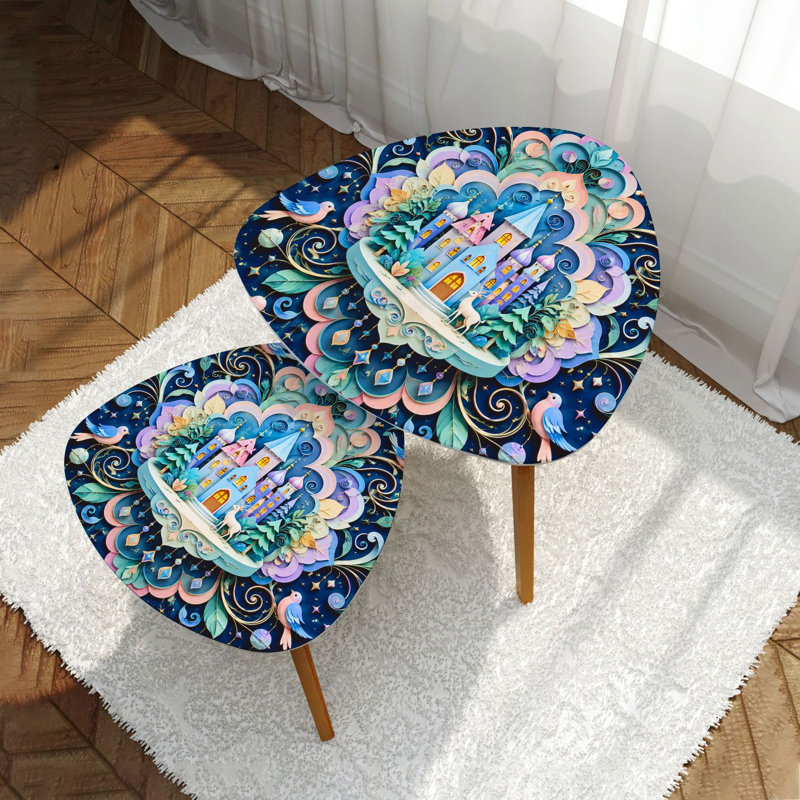 Ensemble de 2 tables basses gigognes Triangle Castle Fairy Castle Floral Mandala