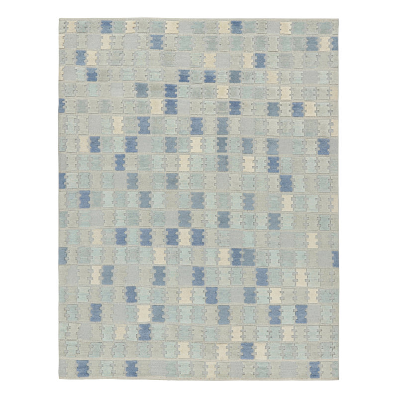 Rug & Kilim’S Scandinavian Style Rug In Blue, Cream & Gray Geometric Patterns