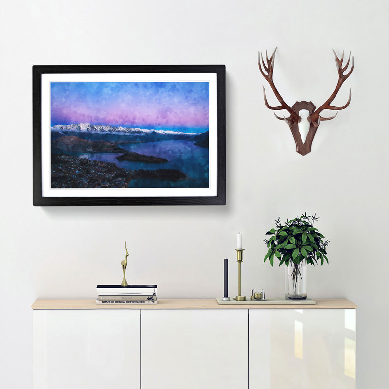 Lake in Queenstown New Zealand - Picture Frame Painting Print, 62cm H x 87cm W x 2cm D, Black Framed
