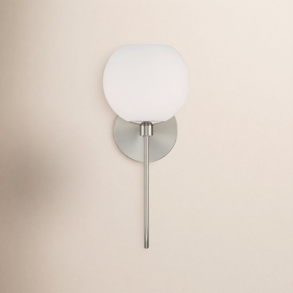Ansley Single Light Glass Dimmable Armed Sconce, Brushed Nickel