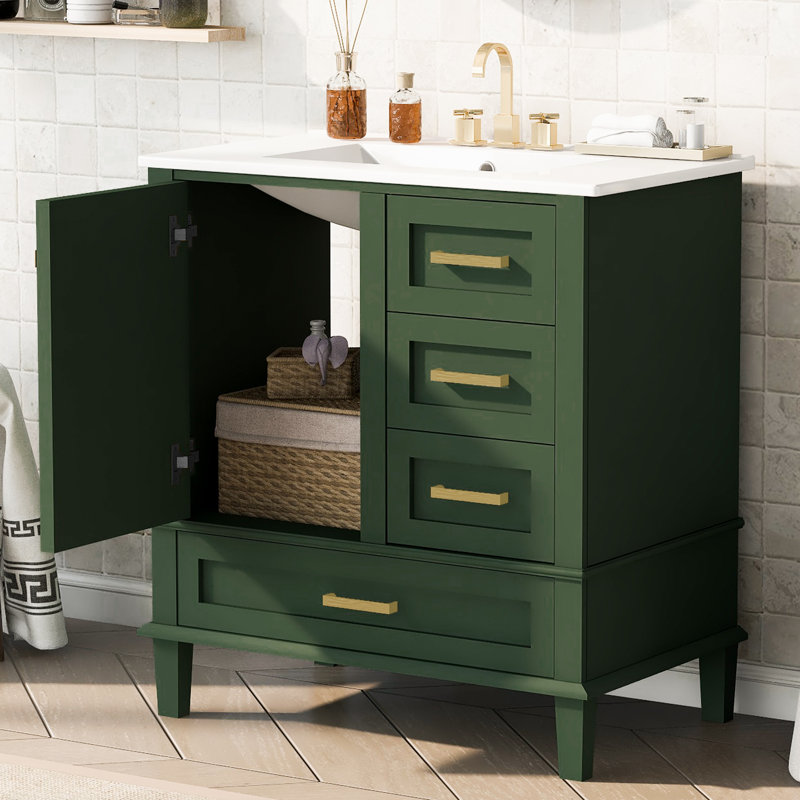 Megghan 30.03'' Single Bathroom Vanity with Ceramic Top, Green