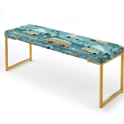 Bus To School Parade For Children's Room - Kids Bedroom Upholstered Gold Bench