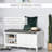 HOMCOM Entryway Shoe Bench Storage Ottoman with Sliding Doors, Adjustable Shelving, 6 Compartments, and Padded Seat, Holds 10 Pairs, White