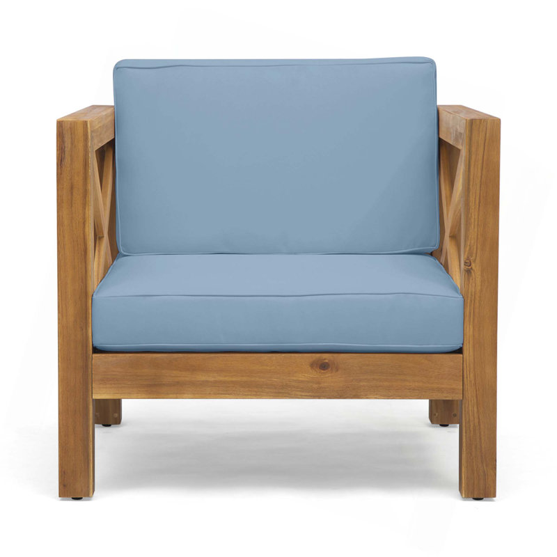 Fauteuil club moderne pour salle à manger, Bleu / bois naturel