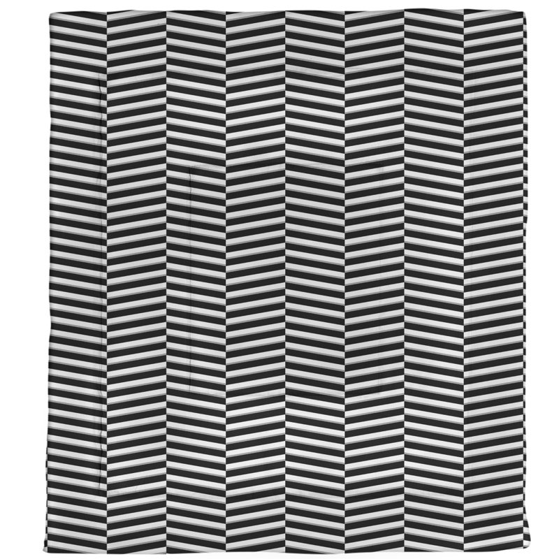 Édredon réversible simple en microfibre à rayures fracturées, Édredon très grand, Noir / Blanc