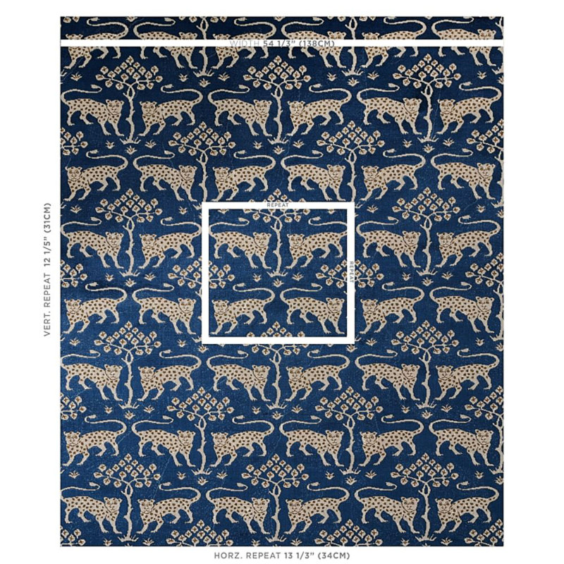 Woodland Leopard Velvet Fabric, Sapphire