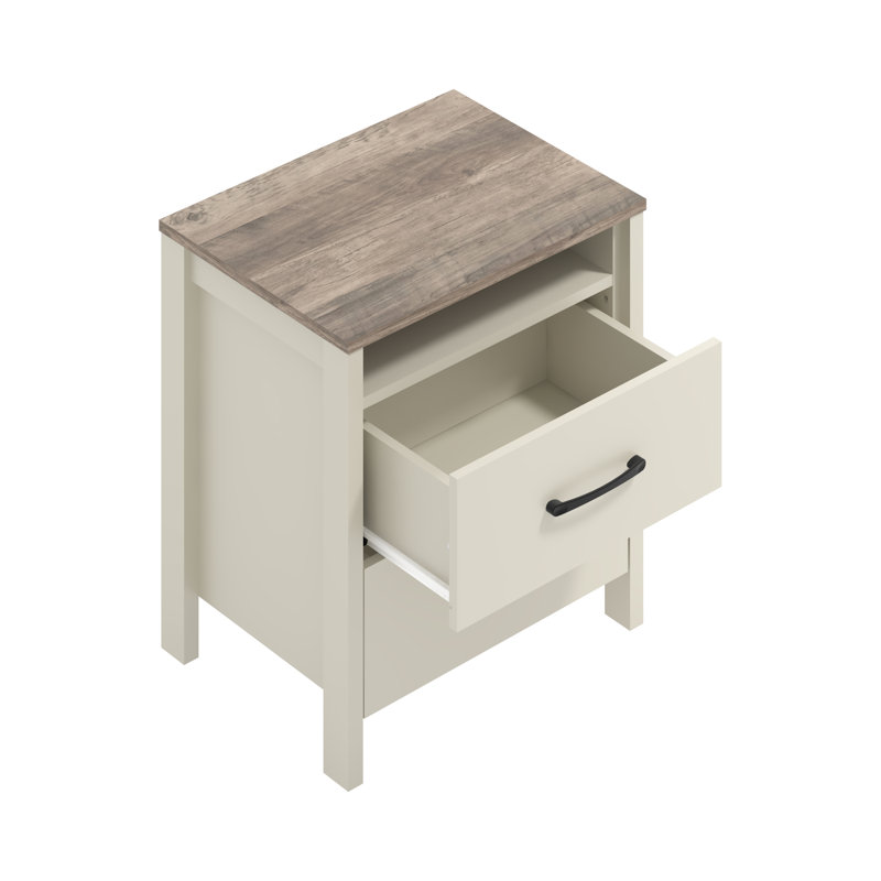 Ensemble de 2 tables de chevet modernes à 2 tiroirs Chabot, Ivory/Gray