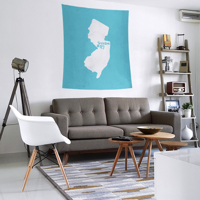Tapisserie murale Trenton New Jersey, H 60 po x l 51 po, Bleu sarcelle