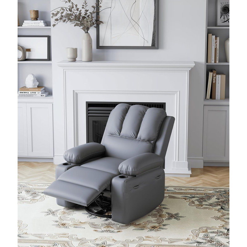 Oversized Manual Recliner with 2 Cup Holders and Side Pocket, Gray