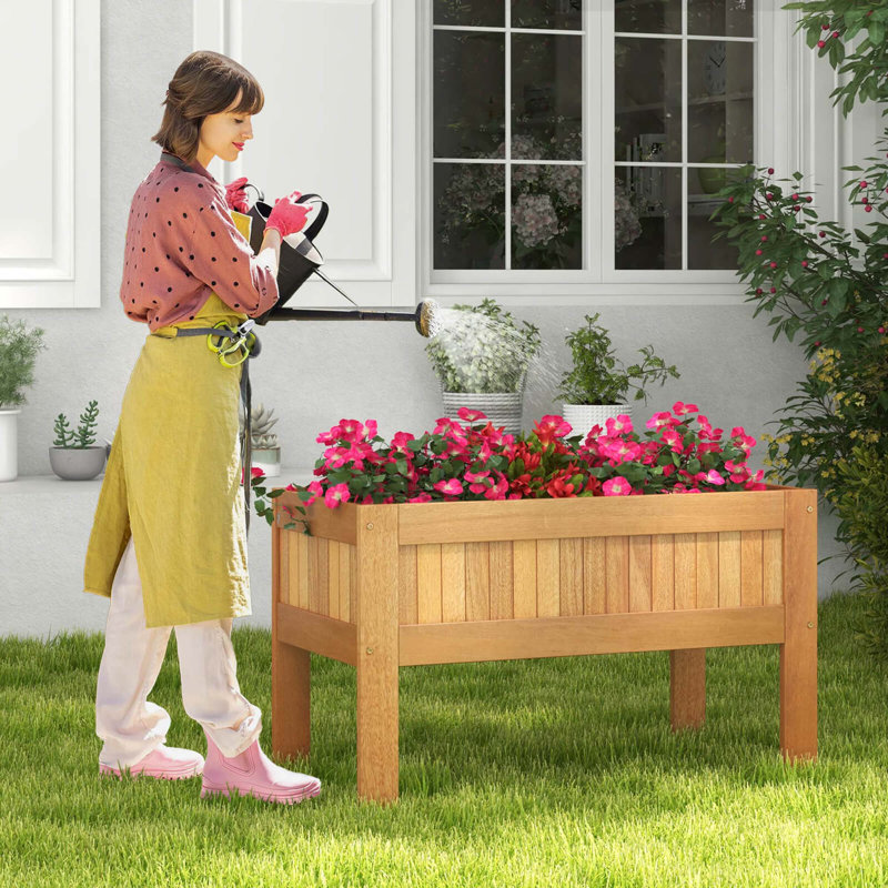Boîte à fleurs surélevée en bois avec cadre en bois massif et pieds à lattes robustes