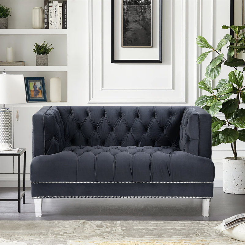 Causeuse en velours Hauteur de 64 po, Gris anthracite