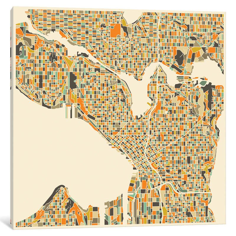 «Abstract City Map of Seattle», impression sur toile tendue, H 26 po x l 26 po x P 1,5 po, Toile tendue, Pas de tapis