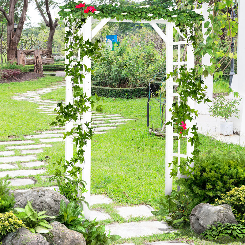 Treillis de jardin en bois blanc de 85 po pour la cérémonie, structure d'escalade pour l'extérieur, embellissement de la cour arrière, cadre en bois massif, décoration de mariage simple de 85 po, vignes, abat-jour avec barrière,